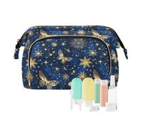 Travel Makeup Bag Cosmetic Bag Wide-Open Pouch Toiletry Bag Make Up Organizer Case with Bottles kit for Women Golden Snowflake Butterfly