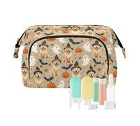 Travel Makeup Bag Cosmetic Bag Wide-Open Pouch Toiletry Bag Make Up Organizer Case with Bottles kit for Women Pumpkin Bat Golden Retriever