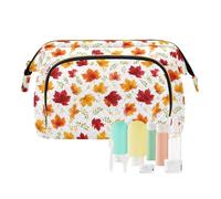 Travel Makeup Bag Cosmetic Bag Wide-Open Pouch Toiletry Bag Make Up Organizer Case with Bottles kit for Women Design an Autumn Featuring Vibrant Red Orange and Yellow Leaves