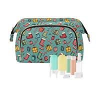 Travel Makeup Bag Cosmetic Bag Wide-Open Pouch Toiletry Bag Make Up Organizer Case with Bottles kit for Women Gift Candy Leaves