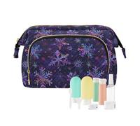 Travel Makeup Bag Cosmetic Bag Wide-Open Pouch Toiletry Bag Make Up Organizer Case with Bottles kit for Women Purple Fantasy Snowflakes