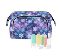 Travel Makeup Bag Cosmetic Bag Wide-Open Pouch Toiletry Bag Make Up Organizer Case with Bottles kit for Women Dreamy Snowflake
