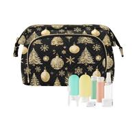 Travel Makeup Bag Cosmetic Bag Wide-Open Pouch Toiletry Bag Make Up Organizer Case with Bottles kit for Women Golden Light Ball Tree Snowflakes