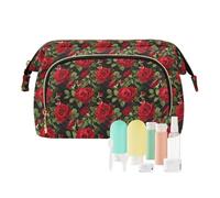Travel Makeup Bag Cosmetic Bag Wide-Open Pouch Toiletry Bag Make Up Organizer Case with Bottles kit for Women Red Roses