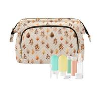 Travel Makeup Bag Cosmetic Bag Wide-Open Pouch Toiletry Bag Make Up Organizer Case with Bottles kit for Women Dead Leaves
