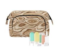 Travel Makeup Bag Cosmetic Bag Wide-Open Pouch Toiletry Bag Make Up Organizer Case with Bottles kit for Women Circle Wood Grain