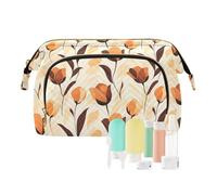 Travel Makeup Bag Cosmetic Bag Wide-Open Pouch Toiletry Bag Make Up Organizer Case with Bottles kit for Women Abstract Roses