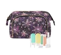 Travel Makeup Bag Cosmetic Bag Wide-Open Pouch Toiletry Bag Make Up Organizer Case with Bottles kit for Women Pink Gold Snowflakes