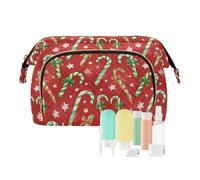 Travel Makeup Bag Cosmetic Bag Wide-Open Pouch Toiletry Bag Make Up Organizer Case with Bottles kit for Women Candy Cane Bow Star