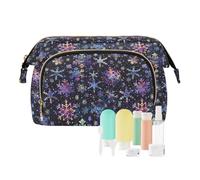 Travel Makeup Bag Cosmetic Bag Wide-Open Pouch Toiletry Bag Make Up Organizer Case with Bottles kit for Women Pink Gold Blue Purple Snowflakes