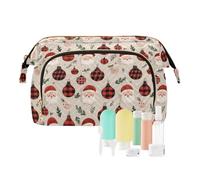 Travel Makeup Bag Cosmetic Bag Wide-Open Pouch Toiletry Bag Make Up Organizer Case with Bottles kit for Women Santa Claus Lattice Light Ball