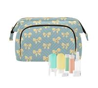Travel Makeup Bag Cosmetic Bag Wide-Open Pouch Toiletry Bag Make Up Organizer Case with Bottles kit for Women Yellow-Green Butterfly Thread
