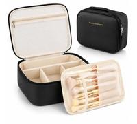 Travel Makeup Bag, Cosmetic Organiser Adjustable Dividers, Brush Board | Customisable Compartments with Detachable Makeup Brush Bag, Waterproof Toiletry Bag PU Leather, Storage Box for Women