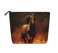 Travel Makeup Bag for Women Large Capacity Cosmetic Bags Waterproof Portable Toiletry Bag Flame Horse Make Up Bags with Zipper Aesthetic Makeup Organizer for Ladies Gift, Black, One Size