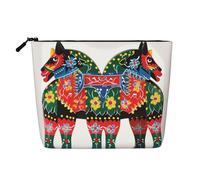 Travel Makeup Bag for Women Large Capacity Cosmetic Bags Waterproof Portable Toiletry Bag Runner Swedish Dala Horse Folk Make Up Bags with Zipper Aesthetic Makeup Organizer for Ladies Gift, Black, One