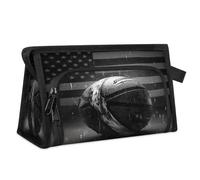 Travel Makeup Bag for Women Men 3D Basketball Ball America Flag Cosmetic Wash Pouch Bag Toiletry Toiletries Shower Bag Organizer