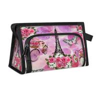Travel Makeup Bag for Women Men Flower Butterfly Bicycle Tower Eiffel Cosmetic Wash Pouch Bag Toiletry Toiletries Shower Bag Organizer