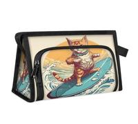 Travel Makeup Bag for Women Men Funny Surfer Cat Cosmetic Wash Pouch Bag Toiletry Toiletries Shower Bag Organizer