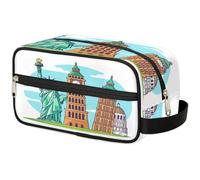 Travel Makeup Bag for Women Men Kids Girls Boys Cartoon Famous Landmarks Wash Pouch Bag Toiletry Cosmetic Toiletries Organizer Shower Bag