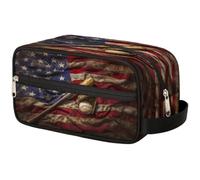 Travel Makeup Bag for Women Men Kids Girls Boys Vintage Baseball American Flags Wash Pouch Bag Toiletry Cosmetic Toiletries Organizer Shower Bag