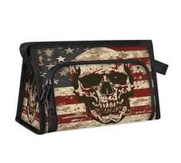 Travel Makeup Bag for Women Men Skulls American USA Flag Cosmetic Wash Pouch Bag Toiletry Toiletries Shower Bag Organizer