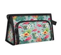 Travel Makeup Bag for Women Men Tropical Flower Flamingos Cosmetic Wash Pouch Bag Toiletry Toiletries Shower Bag Organizer