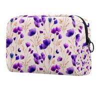Travel Makeup Bag for Women, Watercolor Purple Wildflower on a Cream Background Travel Cosmetic Bag Pencil Case Portable Makeup Pouch Toiletry Bag for Girls
