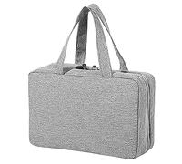 Travel Makeup Bag Hanging Waterproof Travel Bag with 2 PVC Compartments,Imitation Hemp Cationic Fabric,4 fFoldable Compartments Insides for Women & Girls,27cm x 18cm (Grey)
