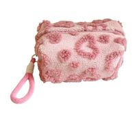 Travel Makeup Bag, Heart Design Plush Pouch, Large Capacity Makeup Brush , Compact, Versatile, Ideal for Toiletry, Daily Commuting, Weekend, 7.09 x 3.54 Inches