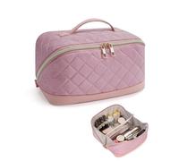 Travel Makeup Bag Large Capacity Cosmetic Bag for Women Portable Make up Bag with Clear Divider and Brush Compartment