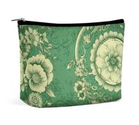 Travel Makeup Bag Large Capacity Cosmetic Bags for Women Waterproof Portable Cosmetic Bag Storage Bag Sugar Skulls And Red Roses Printed Toiletry Bag, Green Vintage Floral, One Size
