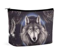 Travel Makeup Bag Large Capacity Cosmetic Bags for Women Waterproof Portable Cosmetic Bag Storage Bag Yellow Dragon Black Background Printed Toiletry Bag, wolves and dream catchers, One Size
