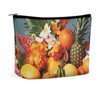 Travel Makeup Bag Large Capacity Cosmetic Bags for Women Waterproof Portable Cosmetic Bag Storage Bag Waves Sea Birds Printed Toiletry Bag, Tropical Fruits and Flowers, One Size
