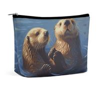 Travel Makeup Bag Large Capacity Cosmetic Bags for Women Waterproof Portable Cosmetic Bag Storage Bag Sugar Skulls And Red Roses Printed Toiletry Bag, Sea Otters Painting, One Size