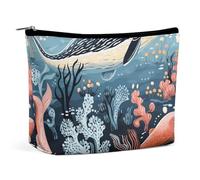 Travel Makeup Bag Large Capacity Cosmetic Bags for Women Waterproof Portable Cosmetic Bag Storage Bag Marine Life Printed Toiletry Bag, Seal Whale Octopus Fish, One Size
