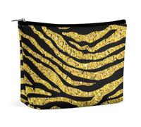 Travel Makeup Bag, Large Capacity Gold Glitter Animal Skin Tiger Stripes Print Cosmetic Bags for Women, Waterproof Portable Makeup Pouch with Zipper, Accessories Storage Bag