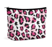 Travel Makeup Bag, Large Capacity Pink Cheetah Animal Skin Leopard Print Cosmetic Bag for Women, Waterproof Toiletry Bag Accessories Organizer, Portable Makeup Brush Bag
