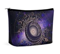Travel Makeup Bag, Large Capacity Sacred Geometric Symbol Purple Space Galaxy Stars Mystic Sun Moon Cosmetic Bags for Women, Waterproof Portable Toiletry Bag, Aesthetic Design Ladies Tote Bag