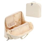 Travel Makeup Bag, Large Quilted Waterproof Portable Cosmetic Bag, PU Leather Cosmetic Case, Wide-Open Toiletry Bag with Brush Pocket & Divider for Women's Essentials, Holiday Gifts, Light Beige
