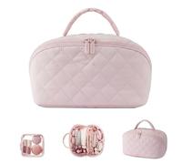 Travel Makeup Bag Open Flat Toiletry Bag Pouch Wash Bag for Women Travel (Pink)