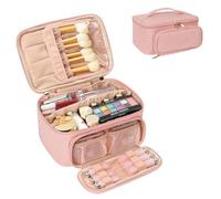 Travel Makeup Bag, Portable Cosmetic Bag with Makeup Brush Organiser Large Capacity Make up Case Water-Resistant Toiletry Bag for Women Travel Essentials, Large Pink