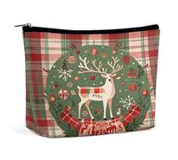 Travel Makeup Bag Portable Cosmetic Bags for Women Vintage Woodgrain Christmas Wildlife Make Up Bags Organizer With Zipper Waterproof Open Flat Toiletry Bag Cute Makeup Pouch for Travel Accessories