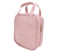 Travel Makeup Bag PU Leather Water Resistant Divider Woven Portable Handle Travel Toiletry Bag Pink