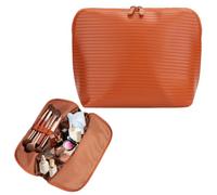 Travel Makeup Bag, PU Leather Wide Opening Make up Bag with Brush Compartment, Small Cosmetic Bag, Toiletry Bag for Women
