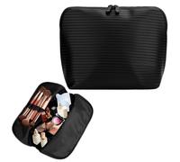 Travel Makeup Bag, PU Leather Wide Opening Make up Bag with Brush Compartment, Small Cosmetic Bag, Toiletry Bag for Women
