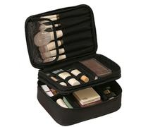 Travel Makeup Bag Small Cosmetic Bag with Makeup Brush Compartment Double Layer Makeup Organizer Bag with Handle Portable Toiletry Bag Makeup Pouch