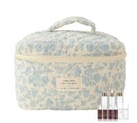 Travel Makeup Bag, Travel Makeup Bag - Floral Quilted Makeup Case | Makeup Organizer, Portable Cosmetic Brush Storage Bags, Toiletries, Orchid On White Background, Please refer to the description