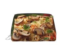 Travel Makeup Bag ,Waterproof Makeup Bag for Purse, Leather Toiletry Bag for Women Cosmetic Bag Organizer Pizza with Mushrooms and Tomatoes Makeup Pouch with Zipper Make Up Bags for Travelling, Silver