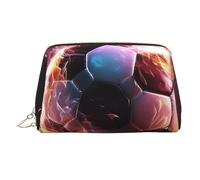 Travel Makeup Bag,Waterproof Makeup Bag for Purse, Leather Toiletry Bag for Women Cosmetic Bag Organizer Fire Soccer Ball Makeup Pouch with Zipper Make Up Bags for Travelling, Gold, One Size