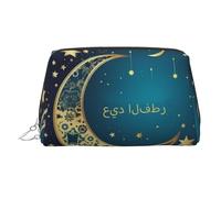 Travel Makeup Bag ,Waterproof Makeup Bag for Purse, Leather Toiletry Bag for Women Cosmetic Bag Organizer Eid al-Fitr crescent moon and stars Makeup Pouch with Zipper Make Up Bags for Travelling
